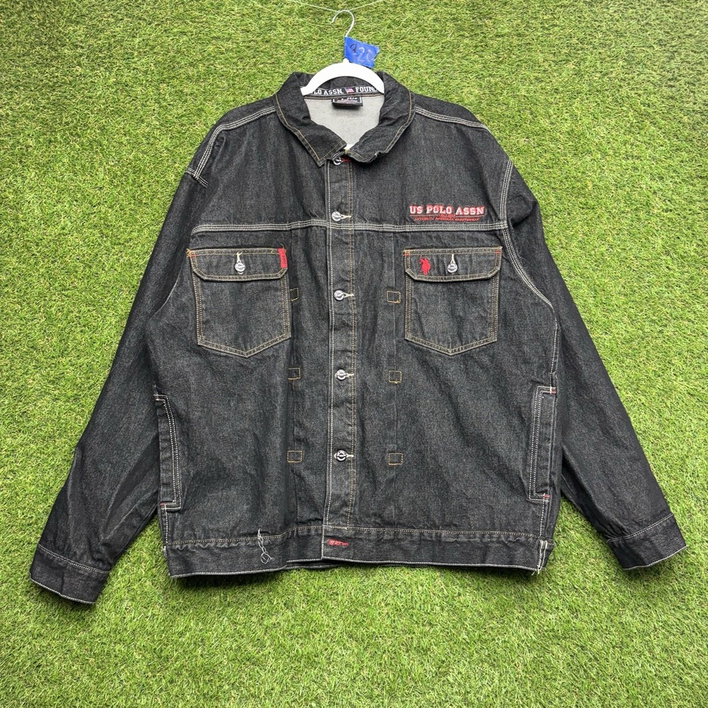 U.S. Polo Association Jean Jacket Mens Large Collared Long Sleeve Denim y2k 90s